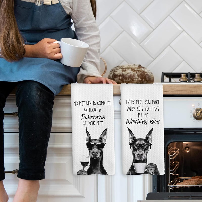Mcehtle Funny Doberman Kitchen Towels Set of 2, Dog Kitchen Accessories, Coffee Station Decor, Dog Chef Gift Hand Towel, Dining Room Decorative Tea Towel Dish Towels 16x24 Inch - Image 3